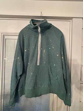 QUEEN OF SPARKLES Green Crystal-Embellished Half-Zip Sweatshirt